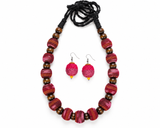 Sambalpuri Wooden Bead Jewellery Set – Handmade Fabric Necklace & Earrings