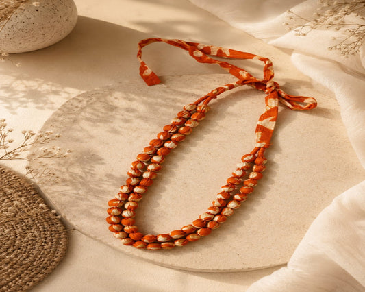 Sunset Amber Fabric Beaded Necklace for Women | Handmade Jewellery