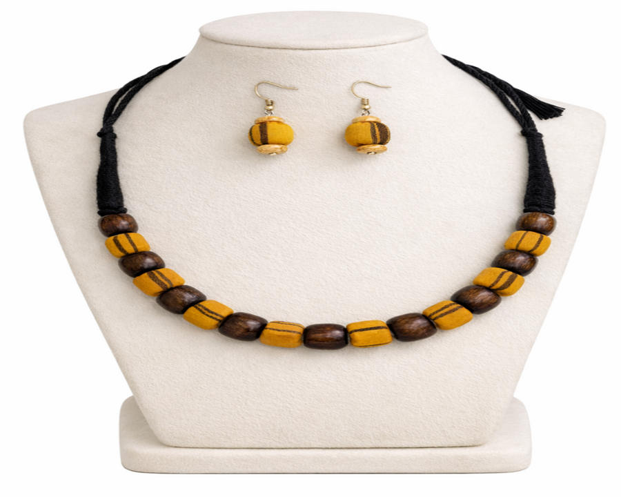 FABRIC WOODEN BEAD NECKLACE (VAN MALA)