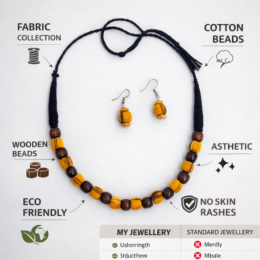 FABRIC WOODEN BEAD NECKLACE (VAN MALA)