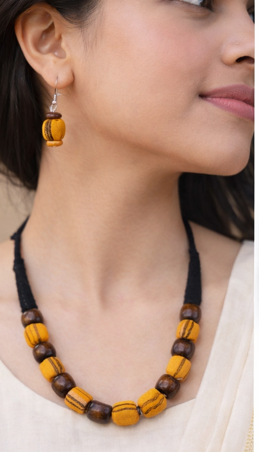 FABRIC WOODEN BEAD NECKLACE (VAN MALA)