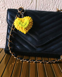 Handmade Fluffy Heart Keychain – Yellow with Green Center