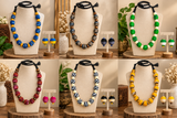 Sambalpuri Wooden Bead Jewellery Set – Handmade Fabric Necklace & Earrings