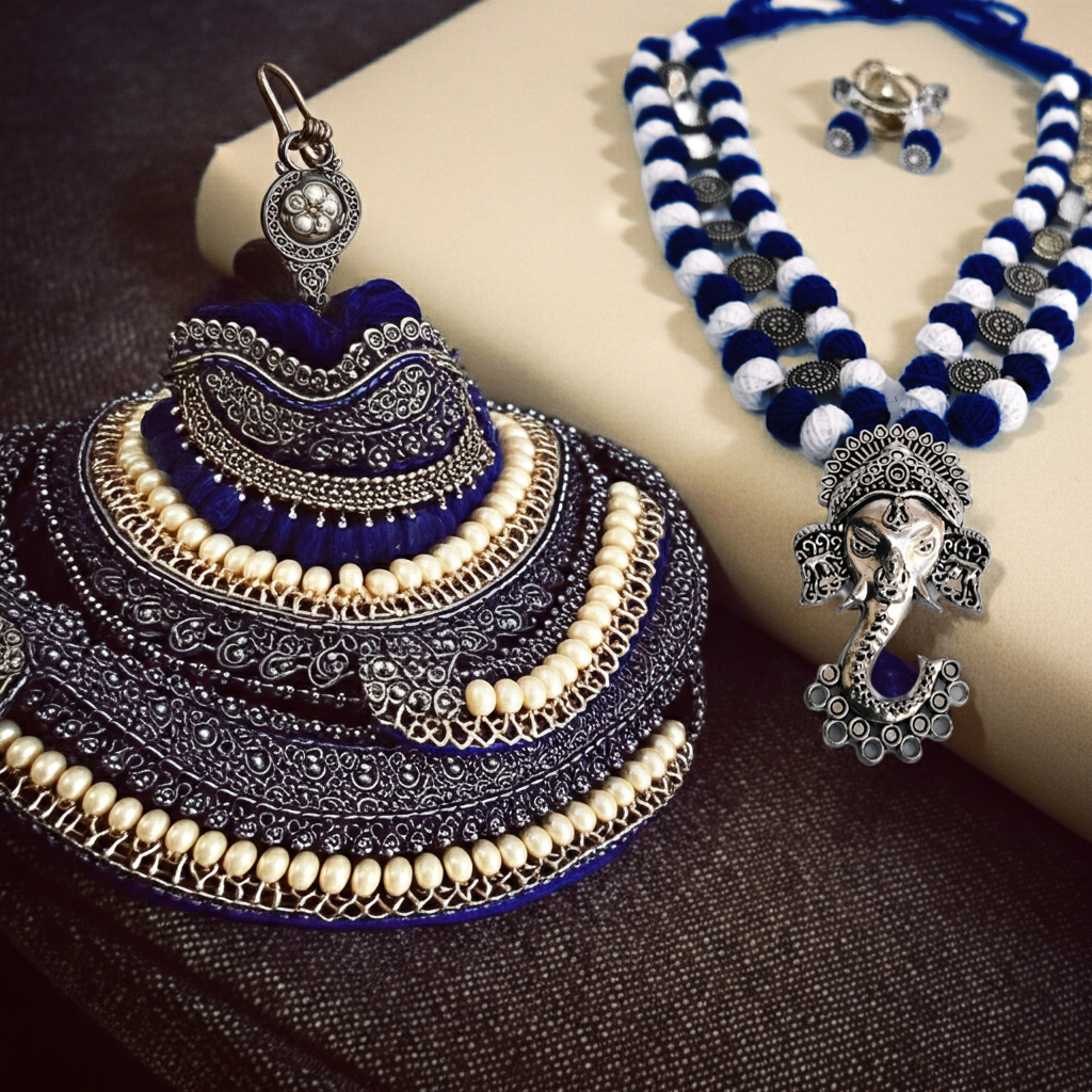 COTTON BEAD NECKLACE - BLUE DEVINE