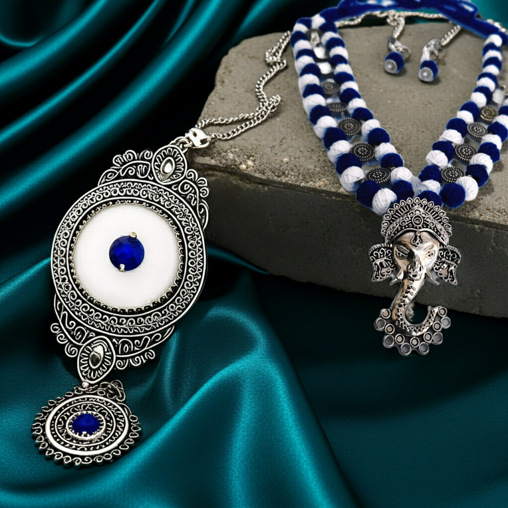 COTTON BEAD NECKLACE - BLUE DEVINE