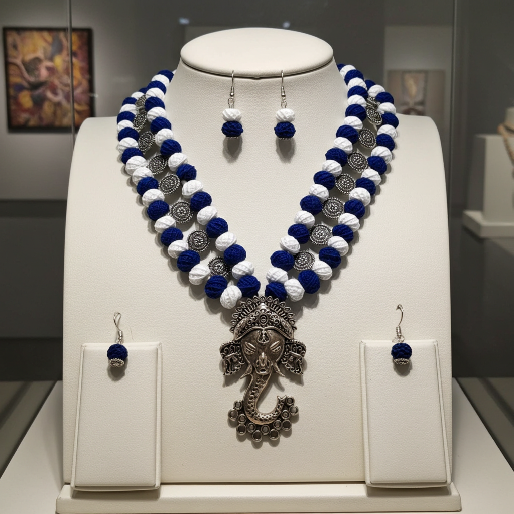 COTTON BEAD NECKLACE - BLUE DEVINE